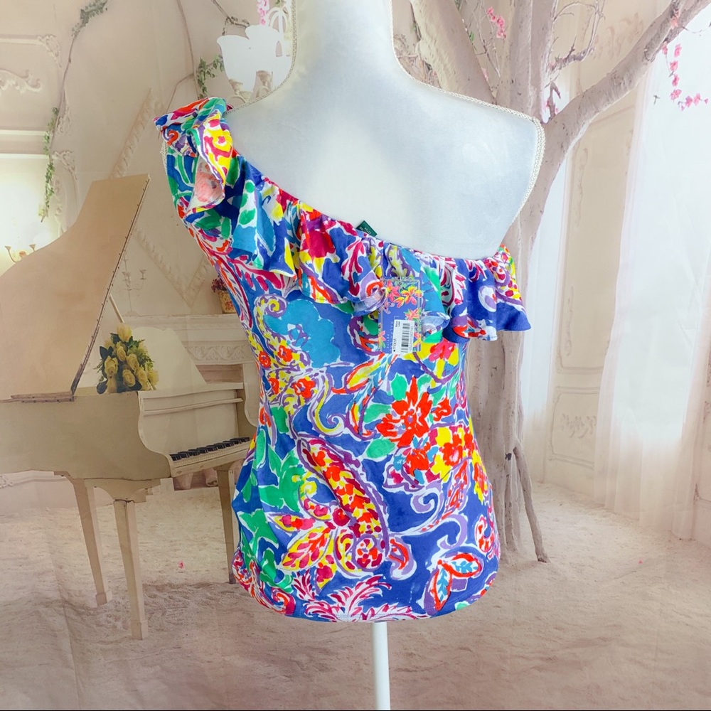 NEW Lauren Ralph Beach Royal Cold shoulder Ruffle - Picture 7 of 10